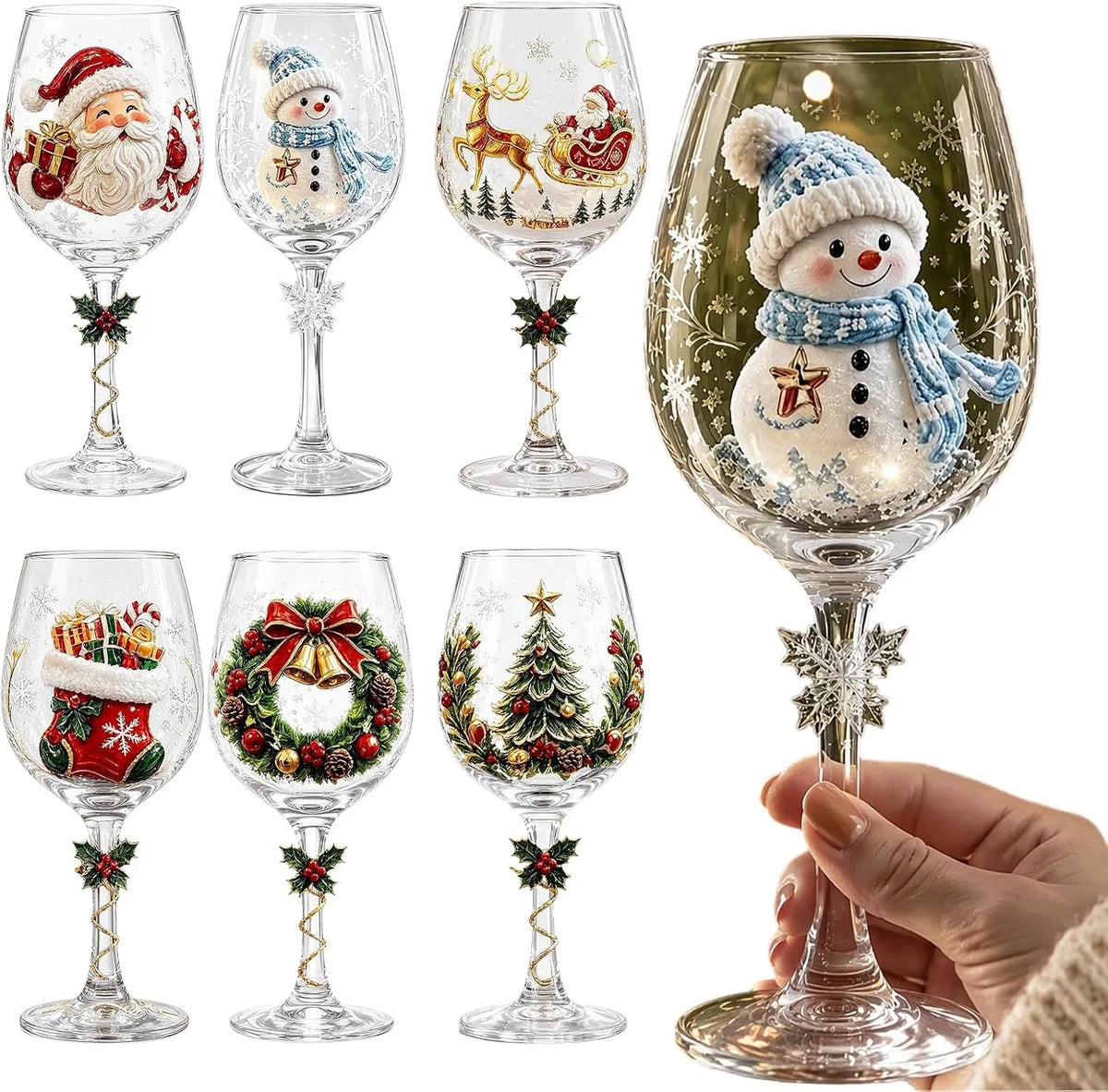 Festive Stemmed Christmas Wine Glass Set