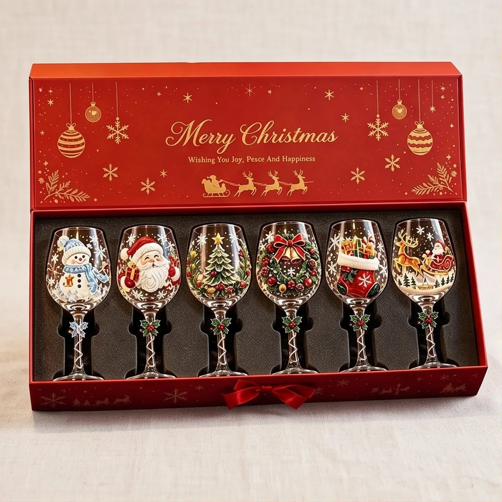 Festive Stemmed Christmas Wine Glass Set